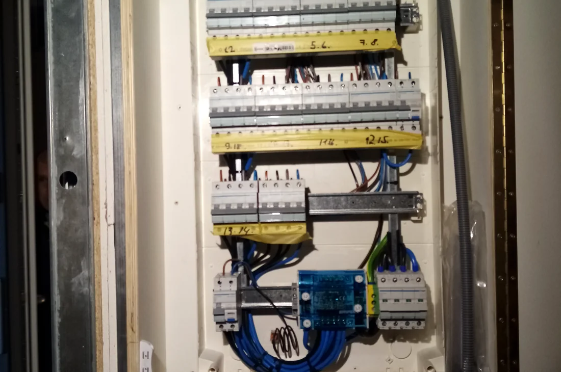 Moderne groepenkast met aardlekschakelaars en installatieautomaten